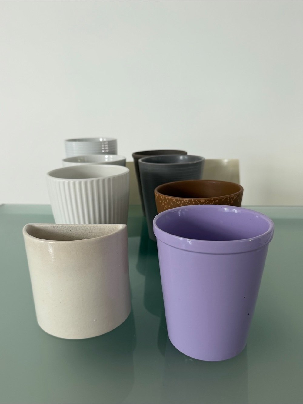 Assorted of 8 Decorative Planters - Lavender, White, Grey, Brown Set.